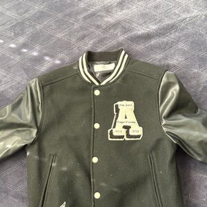 Black Varsity Jacket with Leather Sleeves